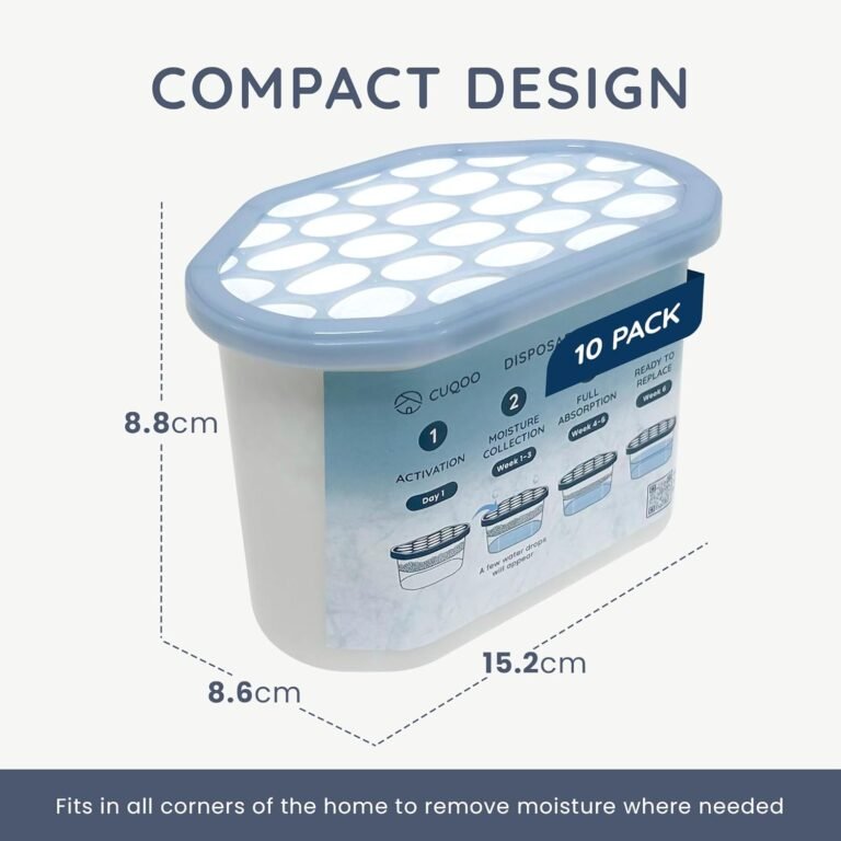 CUQOO Disposable Dehumidifier Review – Pack of 10 Moisture Absorbers 2 CUQOO Disposable Dehumidifier for Home 500ml Pack of 10 Moisture Absorber Dehumidifiers for Damp Mould Kitchen Wardrobe Bedroom Caravan Office Garage Bathroom Mini Condensation Absorbers 2 Smart Living Made Simple