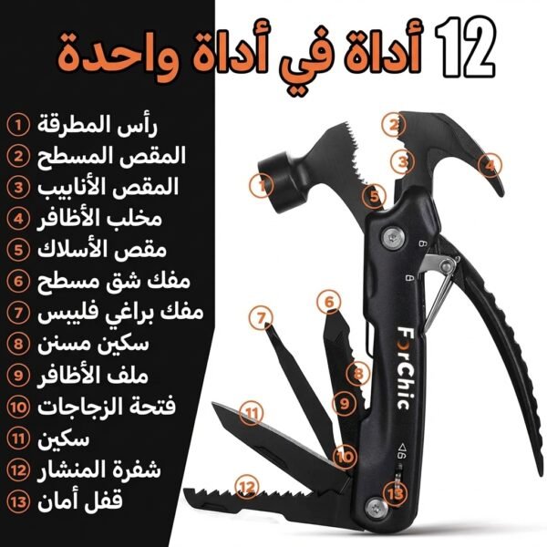 مطرقة متعددة الادوات 12 في 1، تتضمن ادوات للمنزل، للتخييم والنجاة والحديقة، رائعة للرجال وللنساء، هدية رائعة للرجال من أجل السيارة